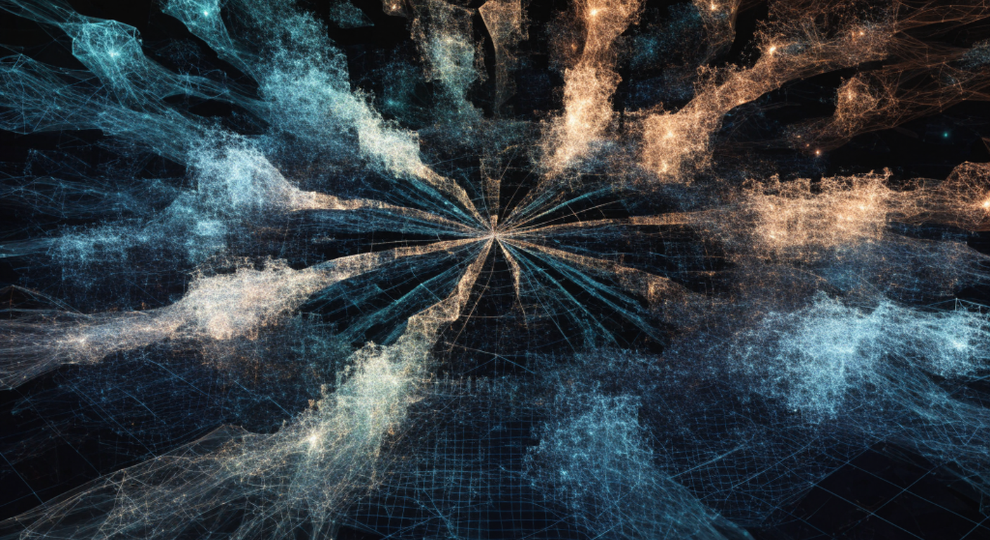 Abstract visualization of interconnected AI agents with coordination flows