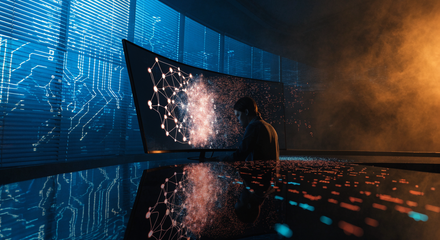 A founder looking at financial data on a computer screen with uncertainty