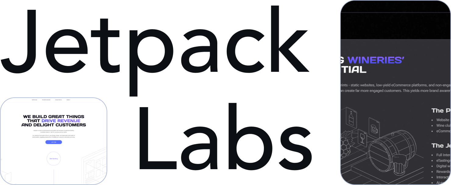 Jetpack Labs logo with a focus on tailored solutions for enterprises and startups, specializing in DevOps, cloud infrastructure, and flexible spending models.